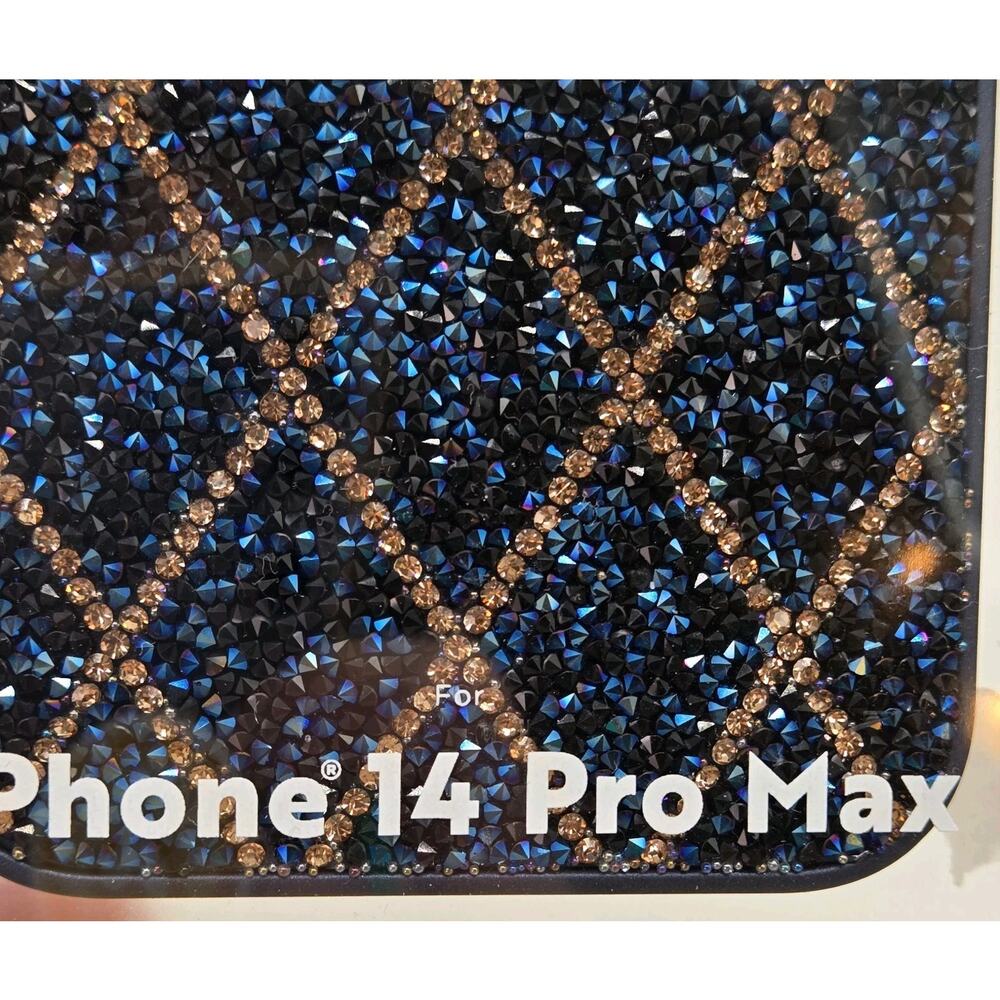 14 Pro Max Glitter Diamond Pattern Geo Blue Gold Case Glam MOBWIFE NEW